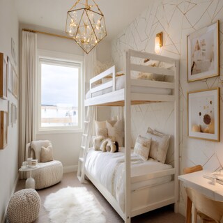 Art Deco Kids Bedroom Design With White Bunk Bed